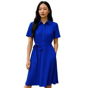DKNY Pleated Shirt Dress – Royal Blue, Size 8, Belted NWT